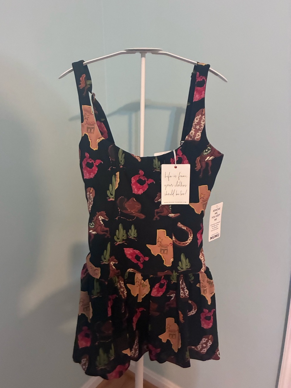 Show Me Your Mumu Black Mini Dress with Red and Green Western Accents Texas
